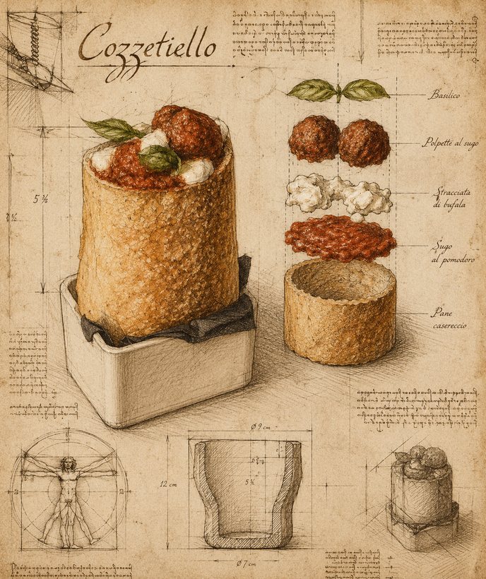 Il Cozzetiello: pane casereccio, polpette al rag&ugrave;, stracciata di bufala e basilico