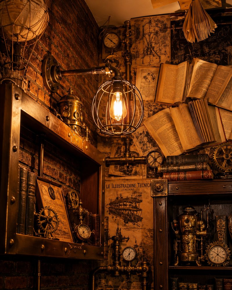 L'angolo dei libri e degli strumenti in ottone